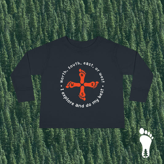 Muddy Toes - Explorer Toddler Adventure Tee, Kids Exploration Shirt, Toddler Long Sleeve, Outdoor Playwear, Kids Gift, Journey Apparel